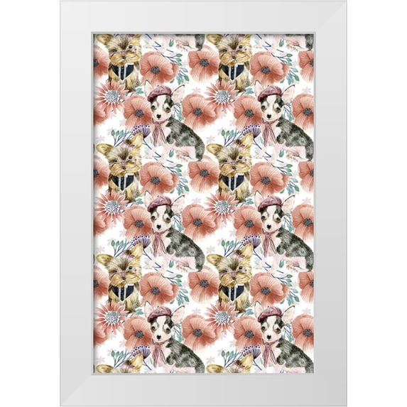 Wang, Melissa 13x18 White Modern Wood Framed Museum Art Print Titled - Easter Pups Collection E