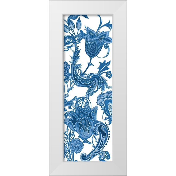Wang, Melissa 13x32 White Modern Wood Framed Museum Art Print Titled - Indigo Chintz VI