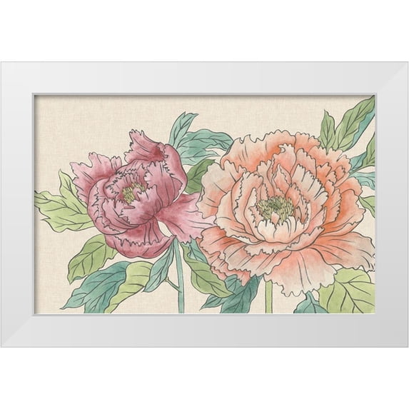 Wang, Melissa 14x10 White Modern Wood Framed Museum Art Print Titled - Peony Blooms IV