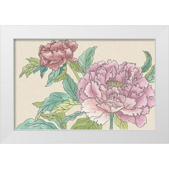 Wang, Melissa 14x10 White Modern Wood Framed Museum Art Print Titled - Peony Blooms I