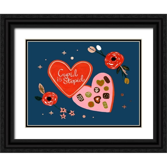 Wang, Melissa 14x12 Black Ornate Wood Framed with Double Matting Museum Art Print Titled - Happy Galentine II