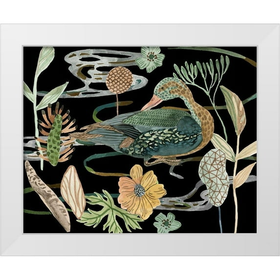 Wang, Melissa 14x12 White Modern Wood Framed Museum Art Print Titled - Duck in River I