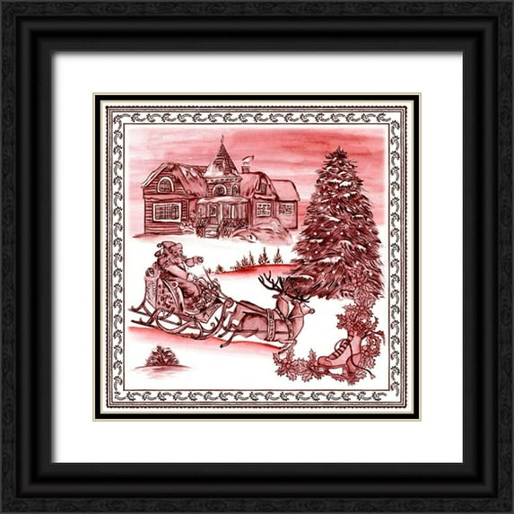 Wang, Melissa 15x15 Black Ornate Wood Framed with Double Matting Museum Art Print Titled - Christmas Wonderland Toile IV