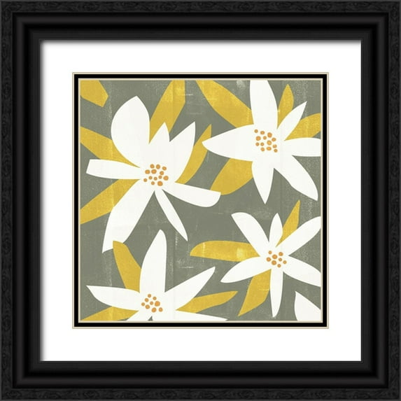 Wang, Melissa 15x15 Black Ornate Wood Framed with Double Matting Museum Art Print Titled - White Petals I