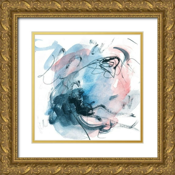 Wang, Melissa 15x15 Gold Ornate Wood Framed with Double Matting Museum Art Print Titled - Abstracted Blues I