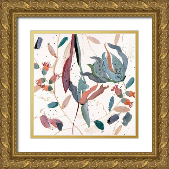 Wang, Melissa 15x15 Gold Ornate Wood Framed with Double Matting Museum Art Print Titled - Contemporary Floral Composition I