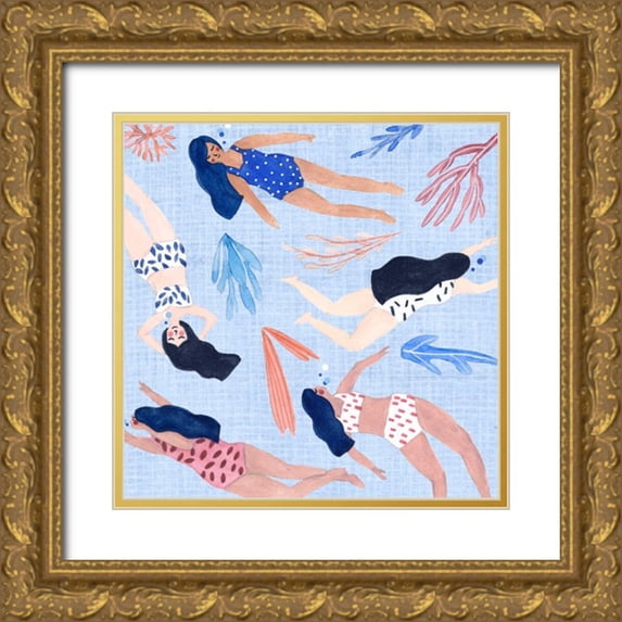 Wang, Melissa 15x15 Gold Ornate Wood Framed with Double Matting Museum Art Print Titled - Gone Swimming III