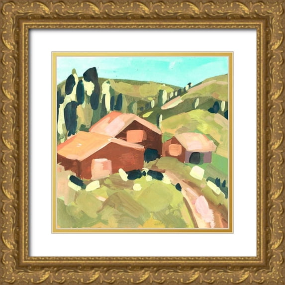 Wang, Melissa 15x15 Gold Ornate Wood Framed with Double Matting Museum Art Print Titled - Harvest Valley II