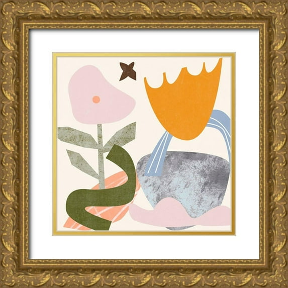 Wang, Melissa 15x15 Gold Ornate Wood Framed with Double Matting Museum Art Print Titled - Lunar Flower IV