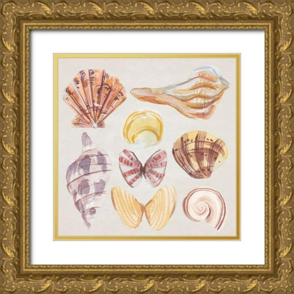 Wang, Melissa 15x15 Gold Ornate Wood Framed with Double Matting Museum Art Print Titled - Ocean Sounds II