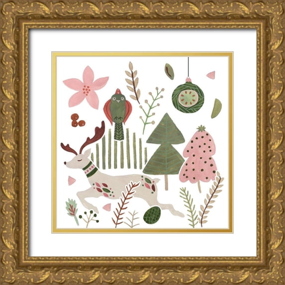 Wang, Melissa 15x15 Gold Ornate Wood Framed with Double Matting Museum Art Print Titled - Reindeer Wishes VI