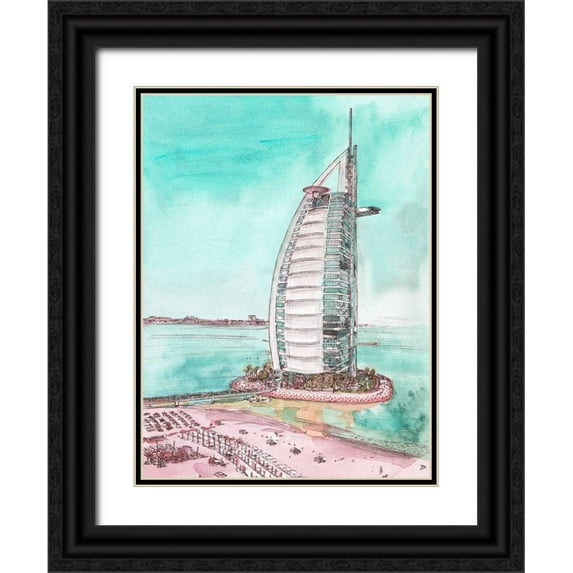 Wang, Melissa 15x18 Black Ornate Wood Framed with Double Matting Museum Art Print Titled - Day Landing Dubai I