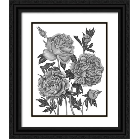 Wang, Melissa 15x18 Black Ornate Wood Framed with Double Matting Museum Art Print Titled - Flowers in Grey VI