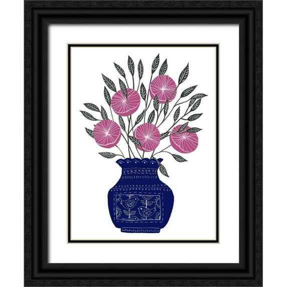 Wang, Melissa 15x18 Black Ornate Wood Framed with Double Matting Museum Art Print Titled - Painted Vase IV
