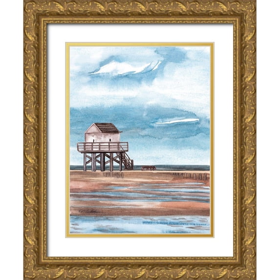 Wang, Melissa 15x18 Gold Ornate Wood Framed with Double Matting Museum Art Print Titled - Along the Shoreline II