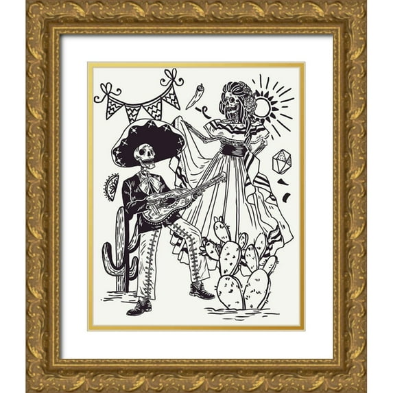 Wang, Melissa 15x18 Gold Ornate Wood Framed with Double Matting Museum Art Print Titled - Day of the Dead Parade IV
