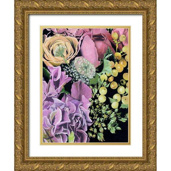 Wang, Melissa 15x18 Gold Ornate Wood Framed with Double Matting Museum Art Print Titled - Floral on Black III