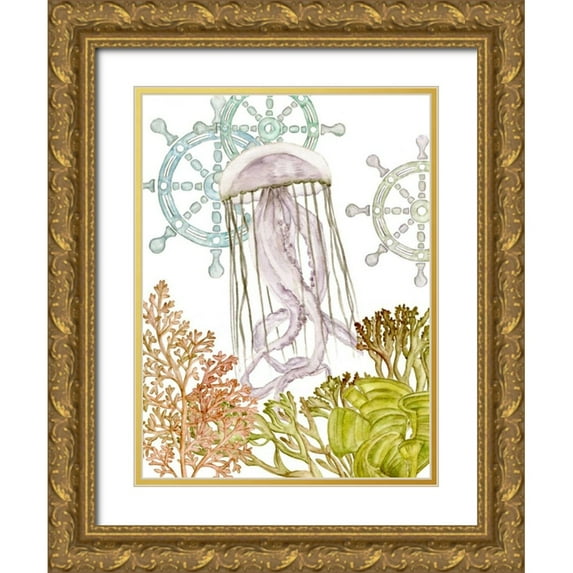 Wang, Melissa 15x18 Gold Ornate Wood Framed with Double Matting Museum Art Print Titled - Undersea Creatures III