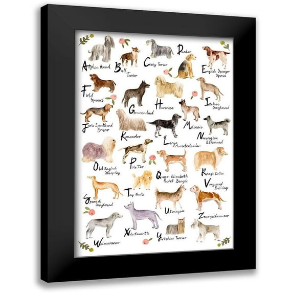 Wang, Melissa 17x24 Black Modern Framed Museum Art Print Titled - Dog Alphabet