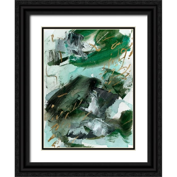 Wang, Melissa 19x24 Black Ornate Wood Framed with Double Matting Museum Art Print Titled - Dark Emerald II