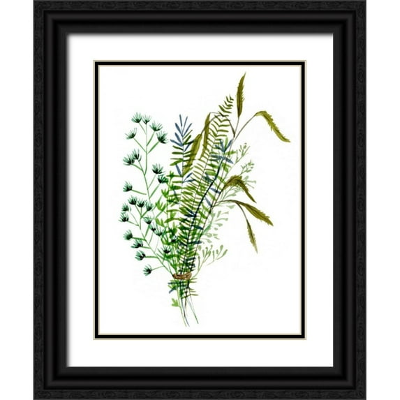 Wang, Melissa 19x24 Black Ornate Wood Framed with Double Matting Museum Art Print Titled - Green Bouquet II