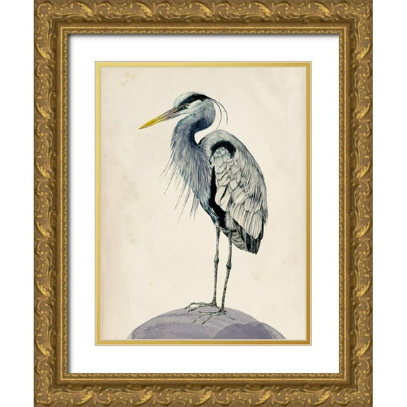 Wang, Melissa 19x24 Gold Ornate Wood Framed with Double Matting Museum Art Print Titled - Blue Heron Rendering II