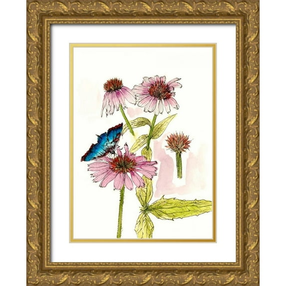 Wang, Melissa 19x24 Gold Ornate Wood Framed with Double Matting Museum Art Print Titled - Floral Field Notes II