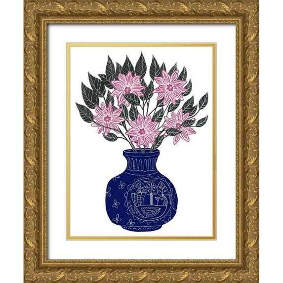 Wang, Melissa 19x24 Gold Ornate Wood Framed with Double Matting Museum Art Print Titled - Painted Vase II