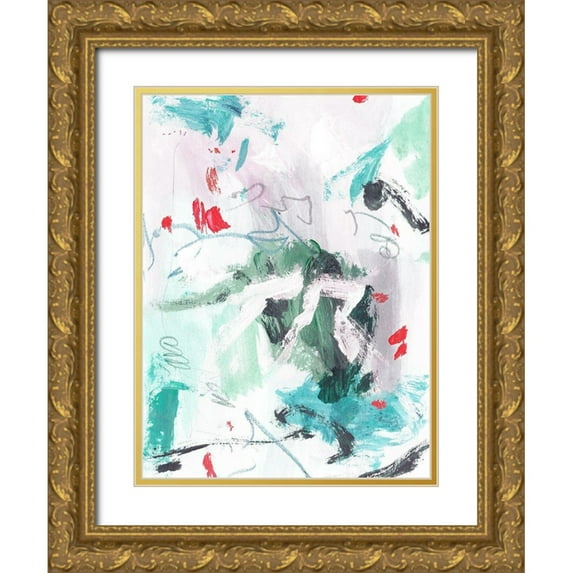 Wang, Melissa 19x24 Gold Ornate Wood Framed with Double Matting Museum Art Print Titled - Rouge Splash IV