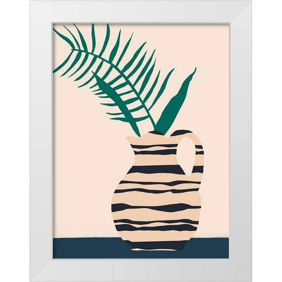 Wang, Melissa 19x24 White Modern Wood Framed Museum Art Print Titled - Dancing Vase With Palm III