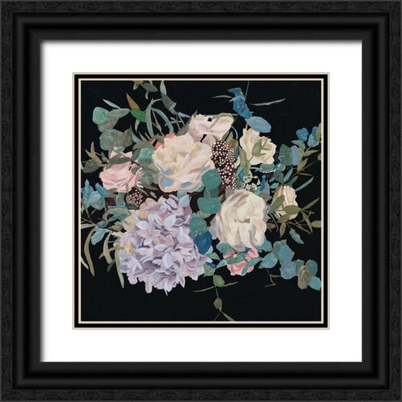 Wang, Melissa 20x20 Black Ornate Wood Framed with Double Matting Museum Art Print Titled - Violet Bouquet II