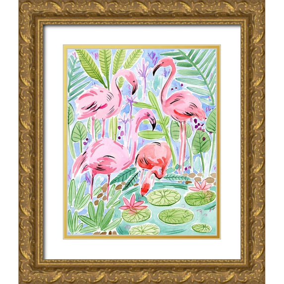 Wang, Melissa 20x24 Gold Ornate Wood Framed with Double Matting Museum Art Print Titled - Wild Swimming II
