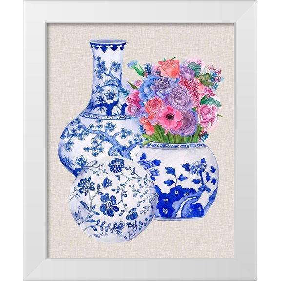 Wang, Melissa 20x24 White Modern Wood Framed Museum Art Print Titled - Delft Blue Vases II