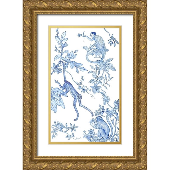 Wang, Melissa 21x32 Gold Ornate Wood Framed with Double Matting Museum Art Print Titled - Monkey Land III