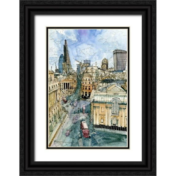 Wang, Melissa 23x32 Black Ornate Wood Framed with Double Matting Museum Art Print Titled - City Scene III