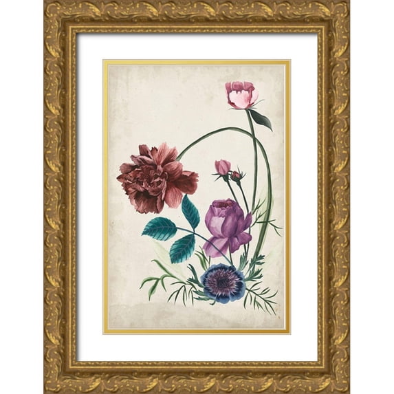 Wang, Melissa 23x32 Gold Ornate Wood Framed with Double Matting Museum Art Print Titled - Antique Peony II
