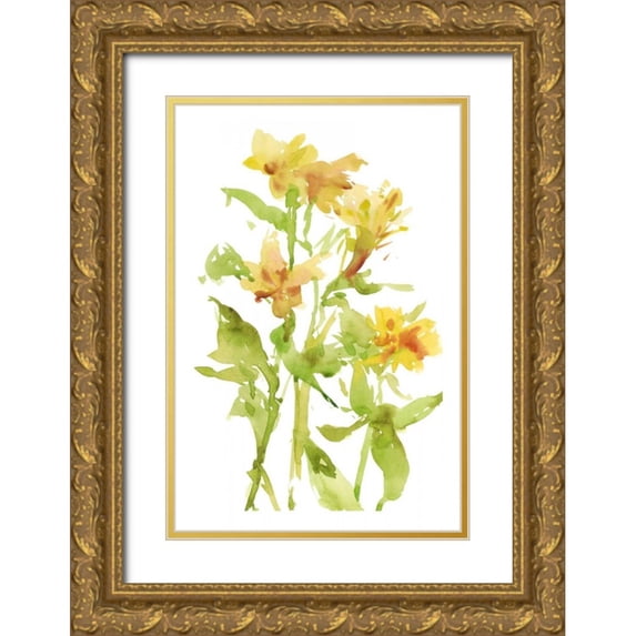 Wang, Melissa 23x32 Gold Ornate Wood Framed with Double Matting Museum Art Print Titled - Watercolor Lilies II