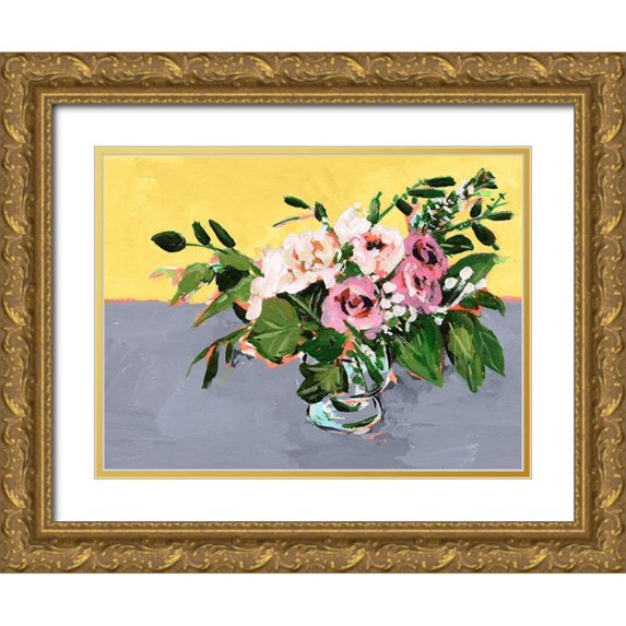 Wang, Melissa 24x19 Gold Ornate Wood Framed with Double Matting Museum Art Print Titled - Natural Bouquet I