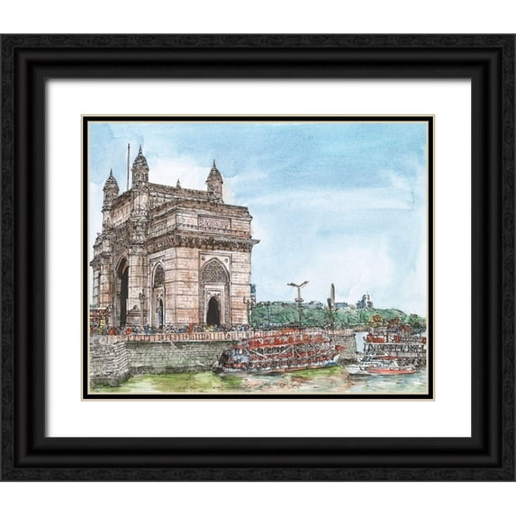 Wang, Melissa 24x20 Black Ornate Wood Framed with Double Matting Museum Art Print Titled - Dreaming of India I