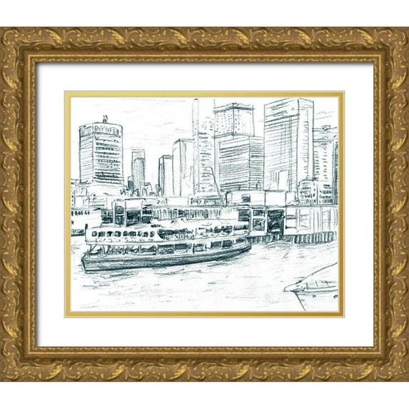 Wang, Melissa 24x20 Gold Ornate Wood Framed with Double Matting Museum Art Print Titled - Ferryboats IV