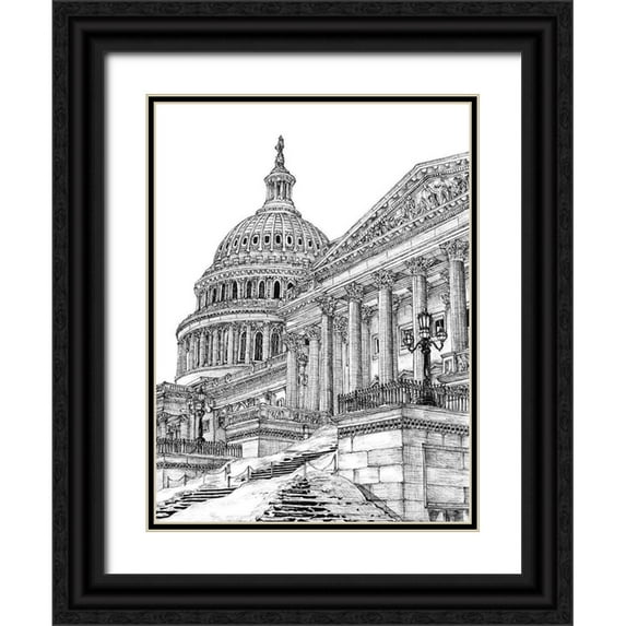 Wang, Melissa 25x32 Black Ornate Wood Framed with Double Matting Museum Art Print Titled - BandW Us Cityscape-Washington DC