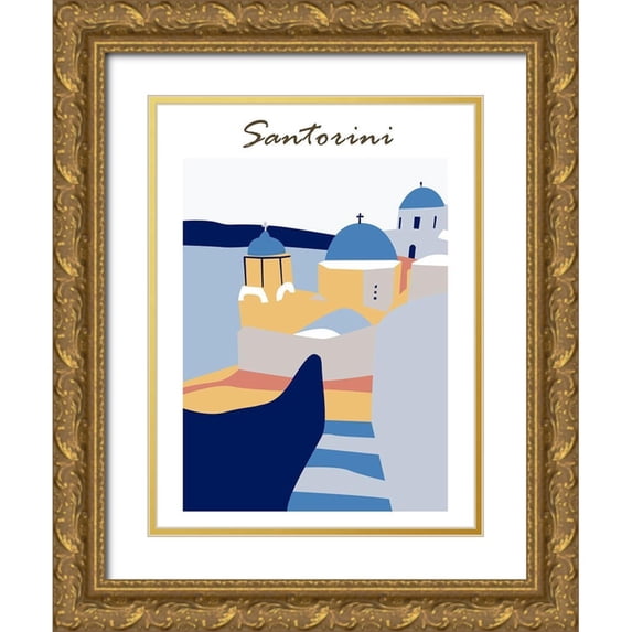 Wang, Melissa 25x32 Gold Ornate Wood Framed with Double Matting Museum Art Print Titled - Santorini Greece IV
