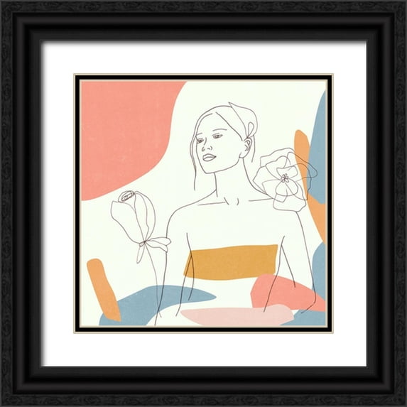 Wang, Melissa 26x26 Black Ornate Wood Framed with Double Matting Museum Art Print Titled - Floral Fantasies I