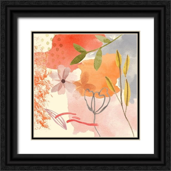 Wang, Melissa 26x26 Black Ornate Wood Framed with Double Matting Museum Art Print Titled - Flower Shimmer I