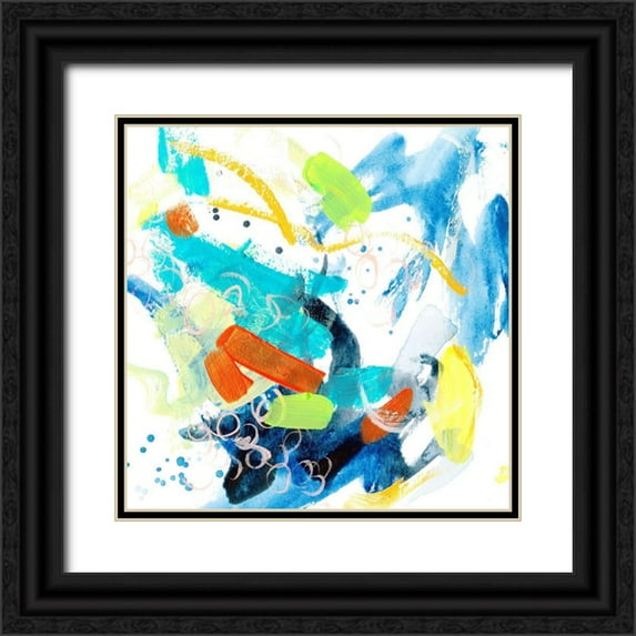 Wang, Melissa 26x26 Black Ornate Wood Framed with Double Matting Museum Art Print Titled - Wave and Bubbles III