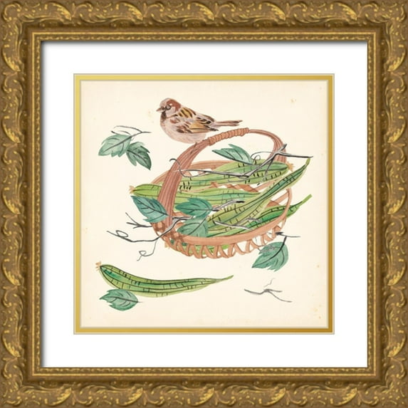 Wang, Melissa 26x26 Gold Ornate Wood Framed with Double Matting Museum Art Print Titled - Basket with Fruit VI