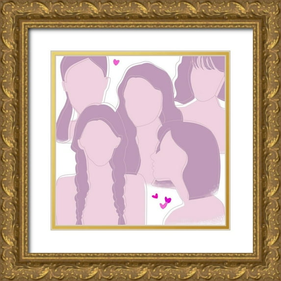 Wang, Melissa 26x26 Gold Ornate Wood Framed with Double Matting Museum Art Print Titled - Happy Galentines Day III