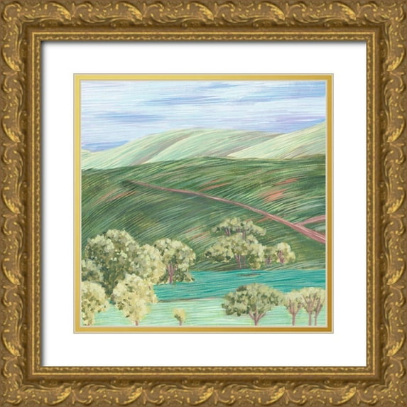 Wang, Melissa 26x26 Gold Ornate Wood Framed with Double Matting Museum Art Print Titled - Hill Lines III