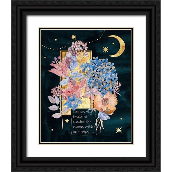 Wang, Melissa 26x32 Black Ornate Wood Framed with Double Matting Museum Art Print Titled - Moonlight Flowers I