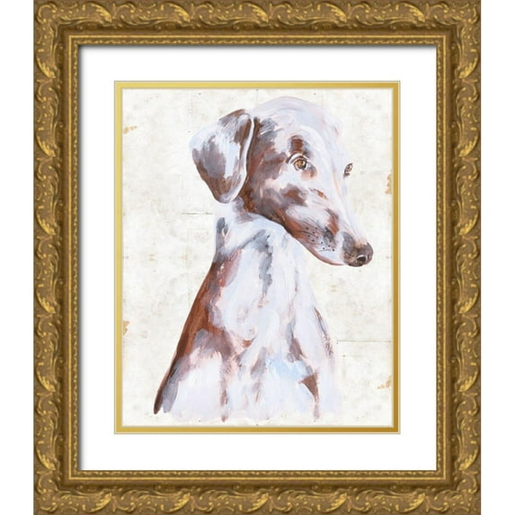 Wang, Melissa 26x32 Gold Ornate Wood Framed with Double Matting Museum Art Print Titled - Sitting Dog II